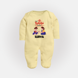 Happy Rakhi SleepSuit/ Full Sleeve Bodysuit | Celebrate with Custom Babywear - PASTEL YELLOW - New Born (Chest 7.5")