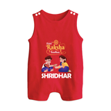 Happy Rakhi Rompersuit / Sleeveless Romper | Celebrate with Custom Babywear - RED - 0 - 5 Months Old (Chest 18")