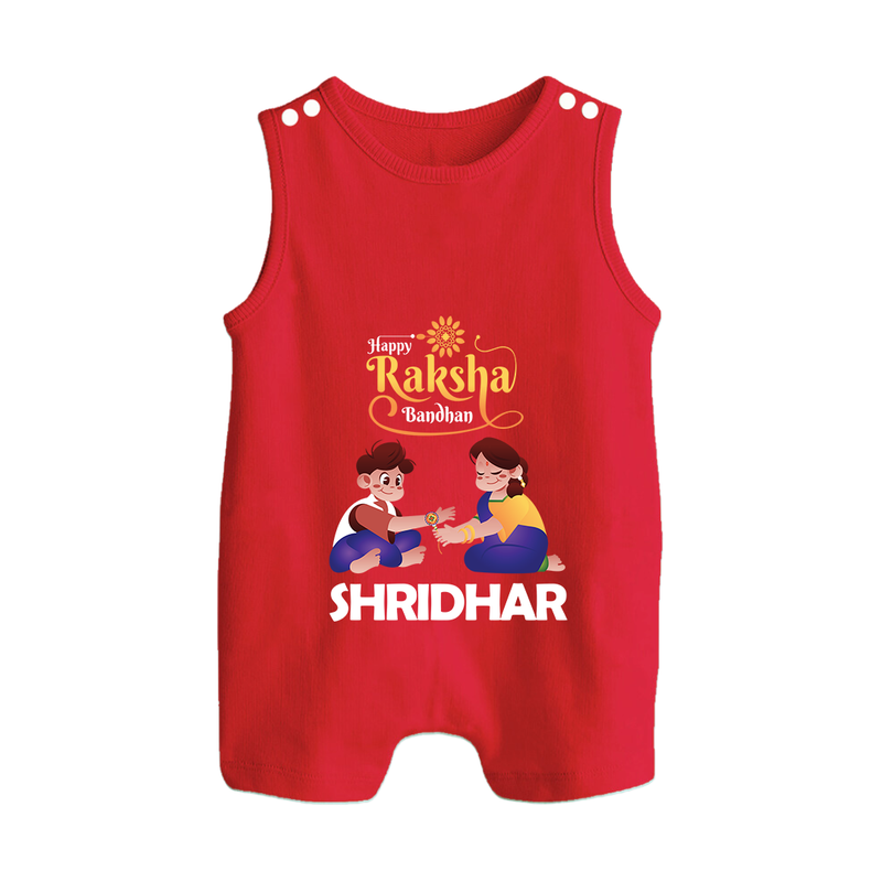 Happy Rakhi Rompersuit / Sleeveless Romper | Celebrate with Custom Babywear - RED - 0 - 5 Months Old (Chest 18")