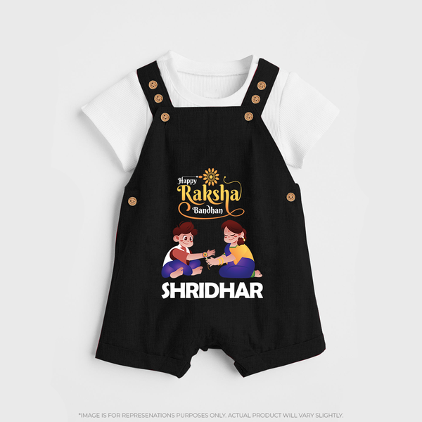 Happy Rakhi Dungaree Set | Celebrate with Custom Babywear - BLACK - 0 - 5 Months Old (Chest 18")