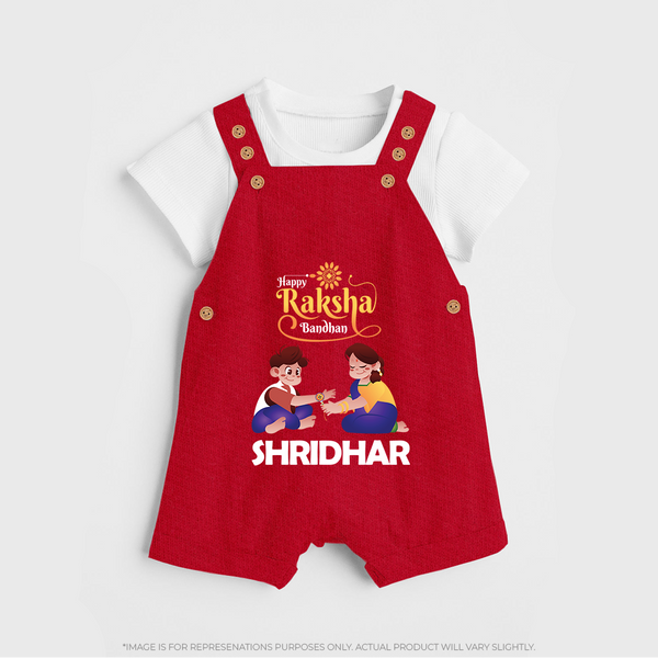Happy Rakhi Dungaree Set | Celebrate with Custom Babywear - RED - 0 - 5 Months Old (Chest 18")