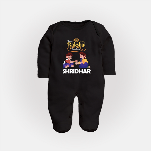 Happy Rakhi SleepSuit/ Full Sleeve Bodysuit | Celebrate with Custom Babywear - BLACK - New Born (Chest 7.5")