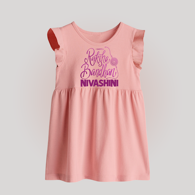 Newborn Baby Frock | Celebrate Raksha Bandhan with Happy Rakhi Print - BABY PINK - 0 - 3 Months Old (Chest 17")