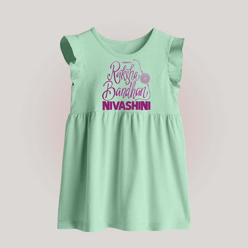 Newborn Baby Frock | Celebrate Raksha Bandhan with Happy Rakhi Print - MINT GREEN - 0 - 3 Months Old (Chest 17")