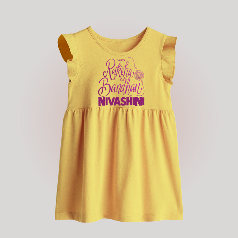 Newborn Baby Frock | Celebrate Raksha Bandhan with Happy Rakhi Print - PASTEL YELLOW - 0 - 3 Months Old (Chest 17")