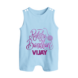 Newborn Rompersuit / Sleeveless Romper | Celebrate Raksha Bandhan with Happy Rakhi Print - BABY BLUE - 0 - 5 Months Old (Chest 18")