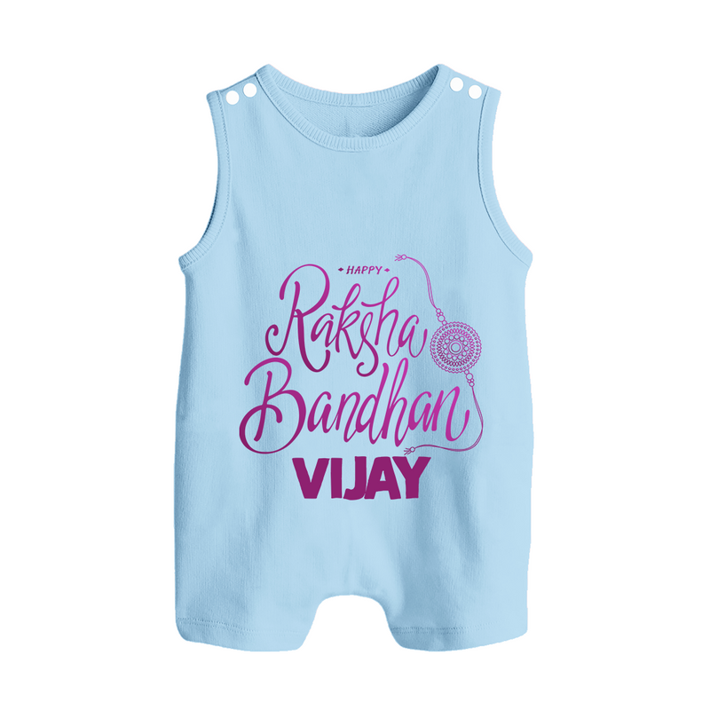 Newborn Rompersuit / Sleeveless Romper | Celebrate Raksha Bandhan with Happy Rakhi Print - BABY BLUE - 0 - 5 Months Old (Chest 18")