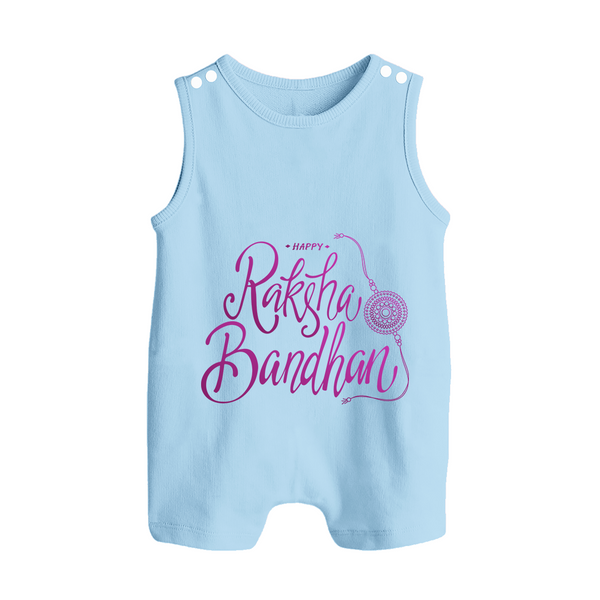 Newborn Rompersuit / Sleeveless Romper | Celebrate Raksha Bandhan with Happy Rakhi Print - BABY BLUE - 0 - 5 Months Old (Chest 18")