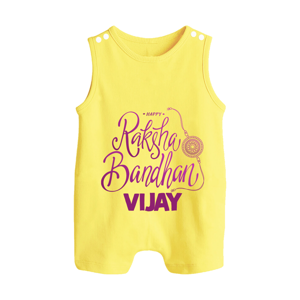 Newborn Rompersuit / Sleeveless Romper | Celebrate Raksha Bandhan with Happy Rakhi Print - PASTEL YELLOW - 0 - 5 Months Old (Chest 18")