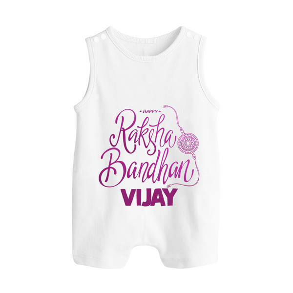 Newborn Rompersuit / Sleeveless Romper | Celebrate Raksha Bandhan with Happy Rakhi Print - WHITE - 0 - 5 Months Old (Chest 18")
