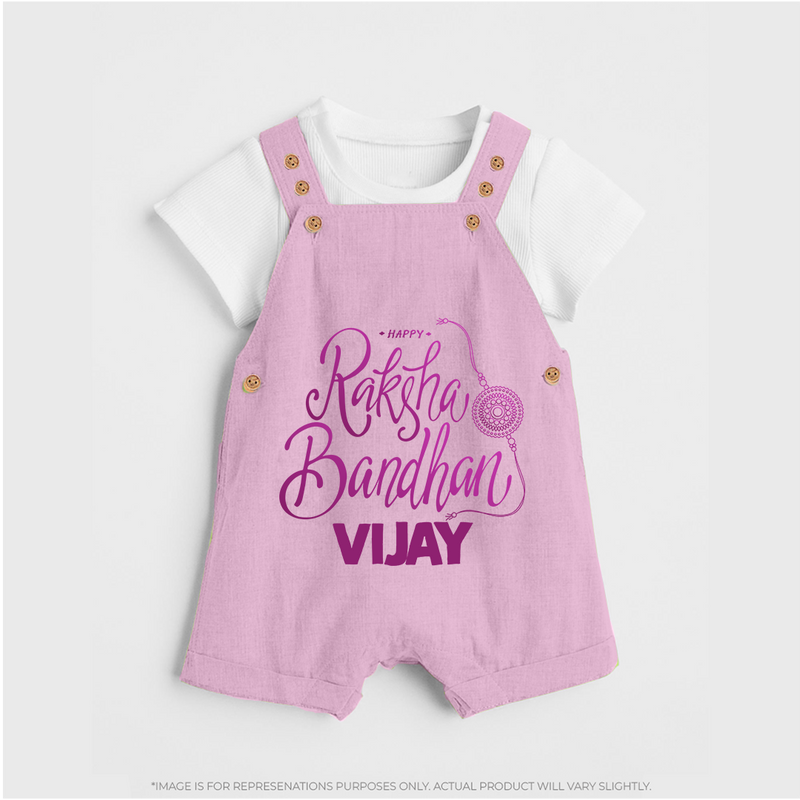 Newborn Dungaree Set | Celebrate Raksha Bandhan with Happy Rakhi Print - BABY PINK - 0 - 5 Months Old (Chest 18")