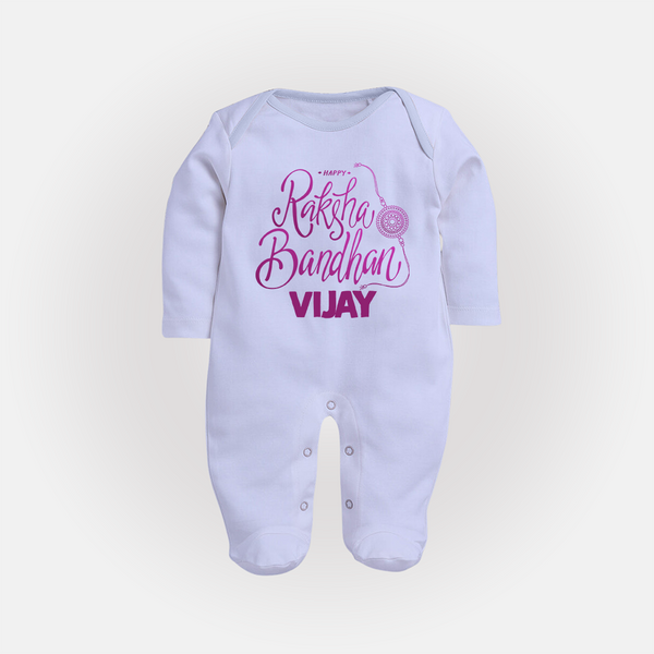 Newborn SleepSuit/ Full Sleeve Bodysuit | Celebrate Raksha Bandhan with Happy Rakhi Print - BABY BLUE - New Born (Chest 7.5")