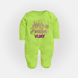 Newborn SleepSuit/ Full Sleeve Bodysuit | Celebrate Raksha Bandhan with Happy Rakhi Print - LIME GREEN - New Born (Chest 7.5")