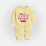 Newborn SleepSuit/ Full Sleeve Bodysuit | Celebrate Raksha Bandhan with Happy Rakhi Print - PASTEL YELLOW - New Born (Chest 7.5")