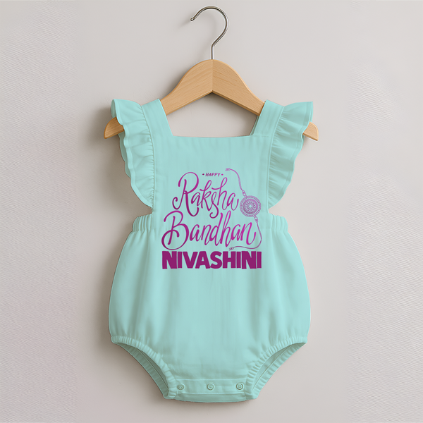 Newborn Romper Frock | Celebrate Raksha Bandhan with Happy Rakhi Print - MINT GREEN - 0 - 3 Months Old (Chest 19")