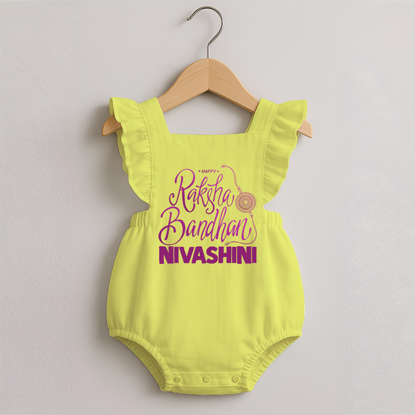 Newborn Romper Frock | Celebrate Raksha Bandhan with Happy Rakhi Print - PASTEL YELLOW - 0 - 3 Months Old (Chest 19")