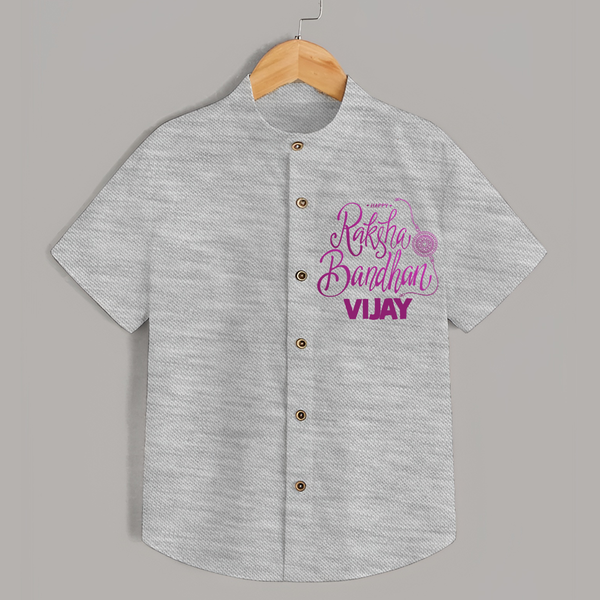 Newborn Shirt | Celebrate Raksha Bandhan with Happy Rakhi Print - GREY - 0 - 6 Months Old (Chest 23")