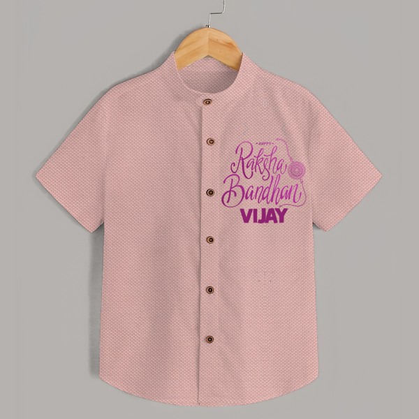 Newborn Shirt | Celebrate Raksha Bandhan with Happy Rakhi Print - PEACH - 0 - 6 Months Old (Chest 23")
