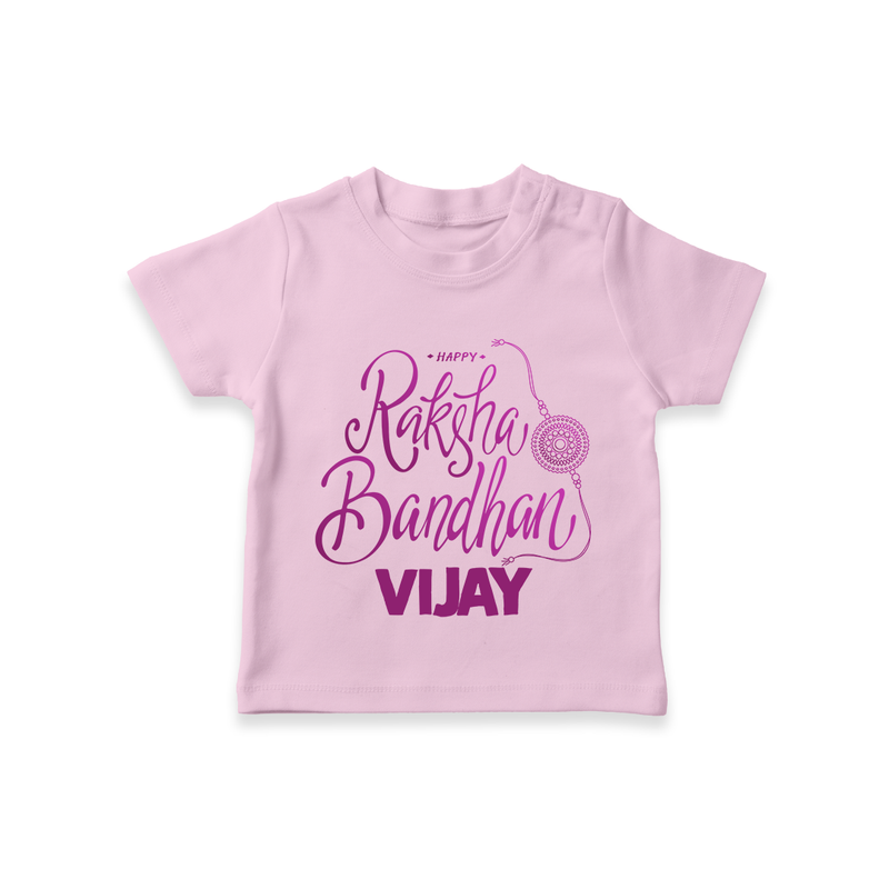 Newborn T-Shirt | Celebrate Raksha Bandhan with Happy Rakhi Print - BABY PINK - 0-5 Months Old (Chest 17")