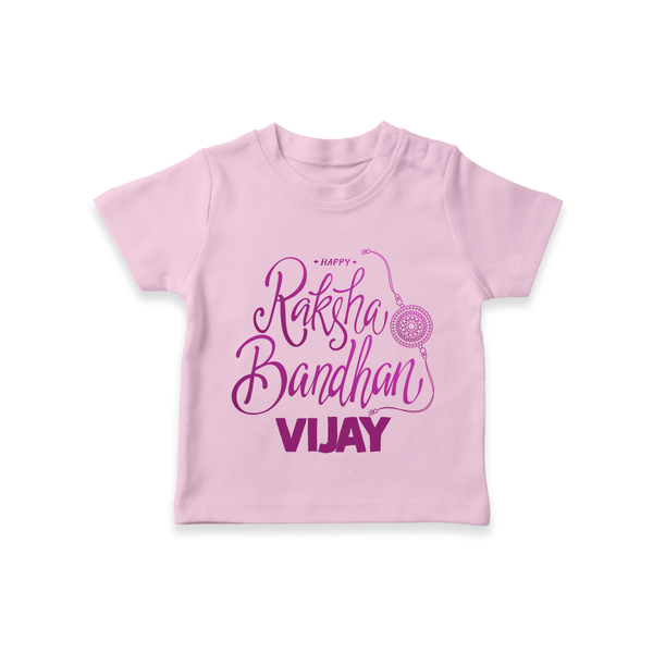 Newborn T-Shirt | Celebrate Raksha Bandhan with Happy Rakhi Print - BABY PINK - 0-5 Months Old (Chest 17")