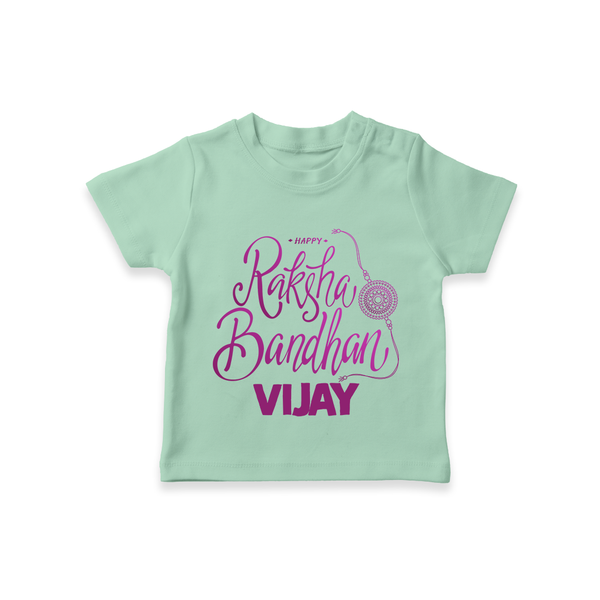 Newborn T-Shirt | Celebrate Raksha Bandhan with Happy Rakhi Print - MINT GREEN - 0-5 Months Old (Chest 17")