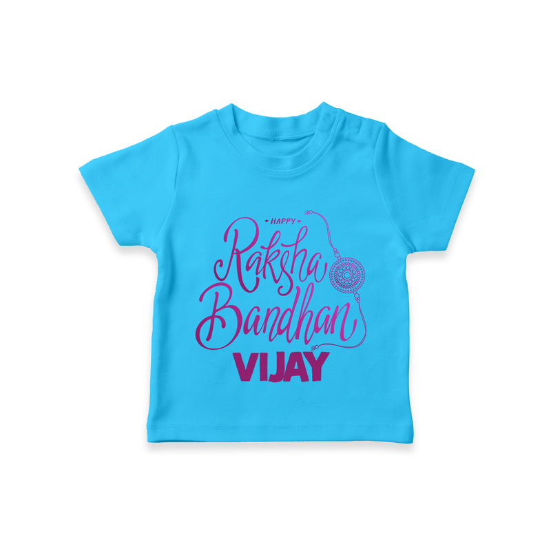 Newborn T-Shirt | Celebrate Raksha Bandhan with Happy Rakhi Print - SKY BLUE - 0-5 Months Old (Chest 17")