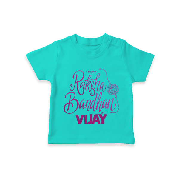 Newborn T-Shirt | Celebrate Raksha Bandhan with Happy Rakhi Print - TEAL - 0-5 Months Old (Chest 17")