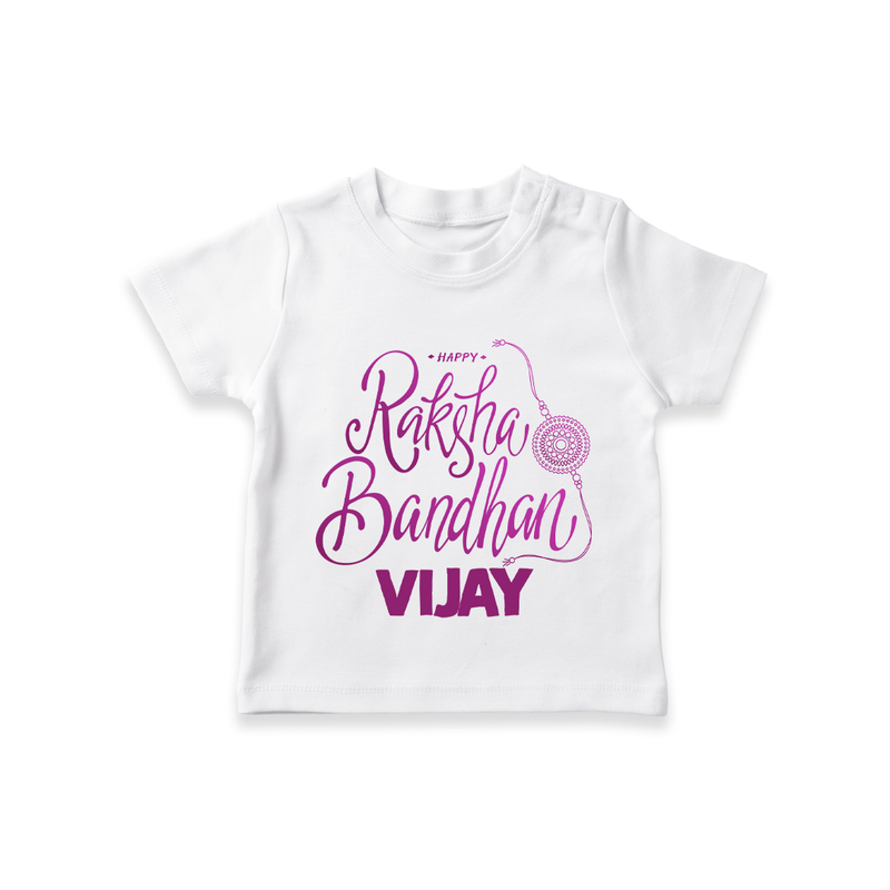 Newborn T-Shirt | Celebrate Raksha Bandhan with Happy Rakhi Print - WHITE - 0-5 Months Old (Chest 17")