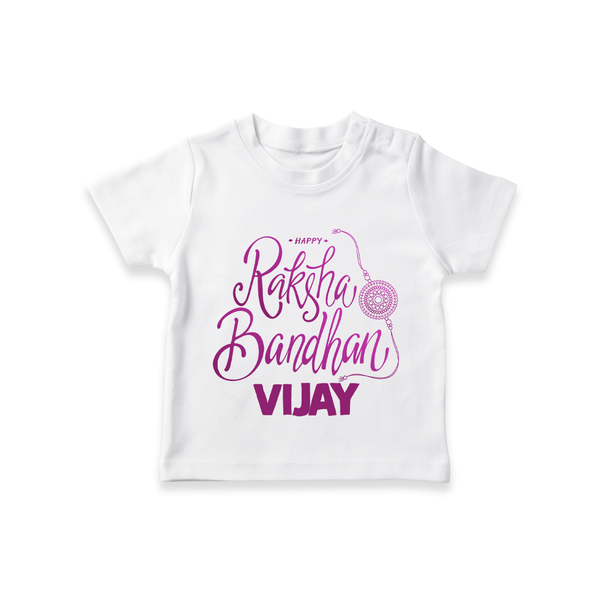 Newborn T-Shirt | Celebrate Raksha Bandhan with Happy Rakhi Print - WHITE - 0-5 Months Old (Chest 17")