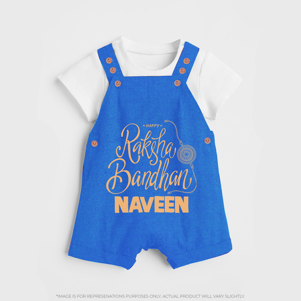 Newborn Dungaree Set | Celebrate Raksha Bandhan with Happy Rakhi Print - COBALT BLUE - 0 - 5 Months Old (Chest 18")