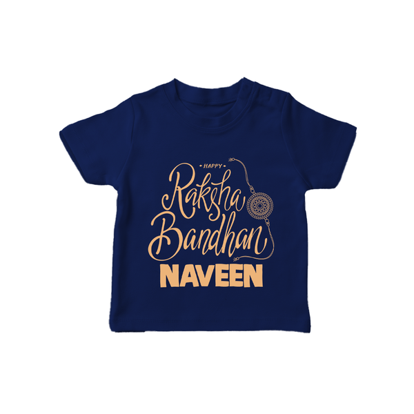Newborn T-Shirt | Celebrate Raksha Bandhan with Happy Rakhi Print - NAVY BLUE - 0-5 Months Old (Chest 17")