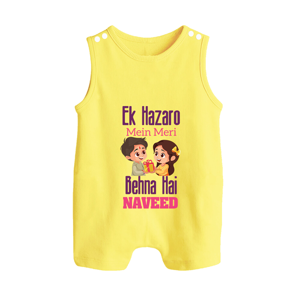 Personalized Baby Rompersuit / Sleeveless Romper | Happy Raksha Bandhan Outfit - PASTEL YELLOW - 0 - 5 Months Old (Chest 18")