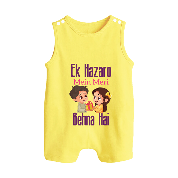 Personalized Baby Rompersuit / Sleeveless Romper | Happy Raksha Bandhan Outfit - PASTEL YELLOW - 0 - 5 Months Old (Chest 18")