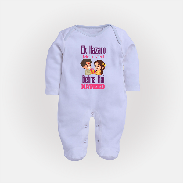 Personalized Baby SleepSuit/ Full Sleeve Bodysuit | Happy Raksha Bandhan Outfit - BABY BLUE - New Born (Chest 7.5")