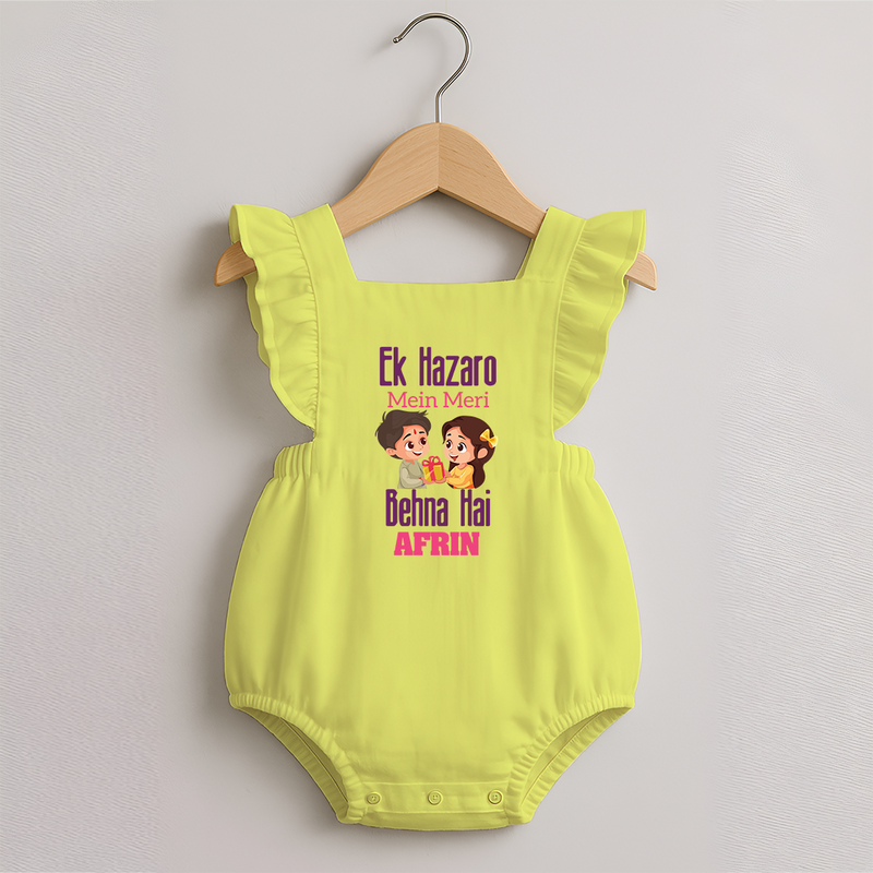 Personalized Baby Romper Frock | Happy Raksha Bandhan Outfit - PASTEL YELLOW - 0 - 3 Months Old (Chest 19")
