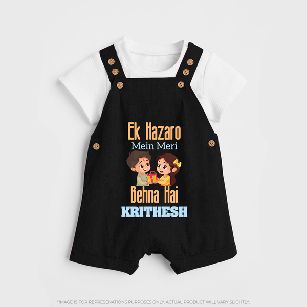Personalized Baby Dungaree Set | Happy Raksha Bandhan Outfit - BLACK - 0 - 5 Months Old (Chest 18")