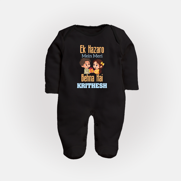 Personalized Baby SleepSuit/ Full Sleeve Bodysuit | Happy Raksha Bandhan Outfit - BLACK - New Born (Chest 7.5")