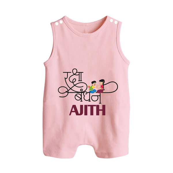 Happy Raksha Bandhan Rompersuit / Sleeveless Romper | Adorable Print for Babies - BABY PINK - 0 - 5 Months Old (Chest 18")