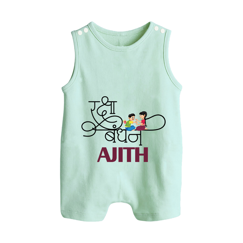 Happy Raksha Bandhan Rompersuit / Sleeveless Romper | Adorable Print for Babies - MINT GREEN - 0 - 5 Months Old (Chest 18")