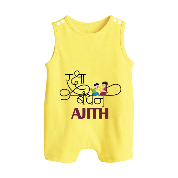 Happy Raksha Bandhan Rompersuit / Sleeveless Romper | Adorable Print for Babies - PASTEL YELLOW - 0 - 5 Months Old (Chest 18")