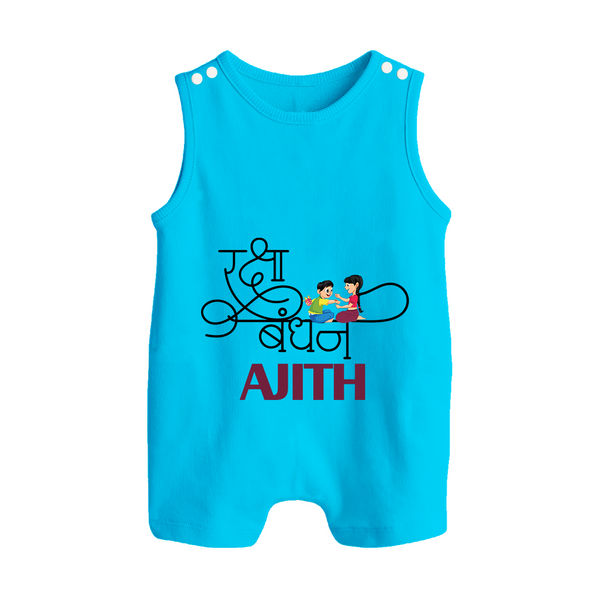 Happy Raksha Bandhan Rompersuit / Sleeveless Romper | Adorable Print for Babies - SKY BLUE - 0 - 5 Months Old (Chest 18")