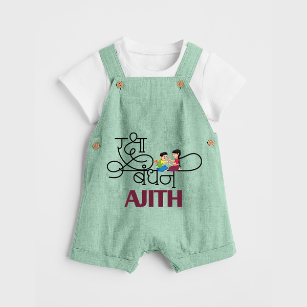 Happy Raksha Bandhan Dungaree Set | Adorable Print for Babies - MINT GREEN - 0 - 5 Months Old (Chest 18")
