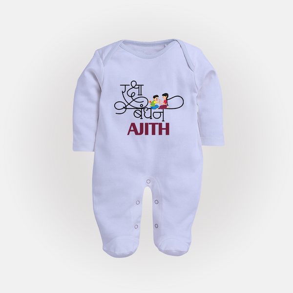 Happy Raksha Bandhan SleepSuit/ Full Sleeve Bodysuit | Adorable Print for Babies - BABY BLUE - New Born (Chest 7.5")