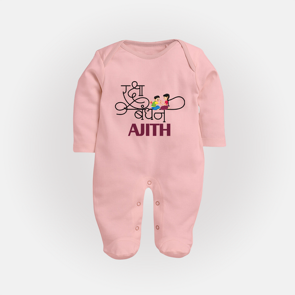 Happy Raksha Bandhan SleepSuit/ Full Sleeve Bodysuit | Adorable Print for Babies - BABY PINK - New Born (Chest 7.5")