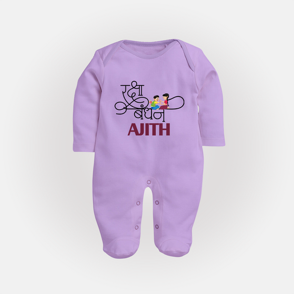 Happy Raksha Bandhan SleepSuit/ Full Sleeve Bodysuit | Adorable Print for Babies - LILAC - New Born (Chest 7.5")