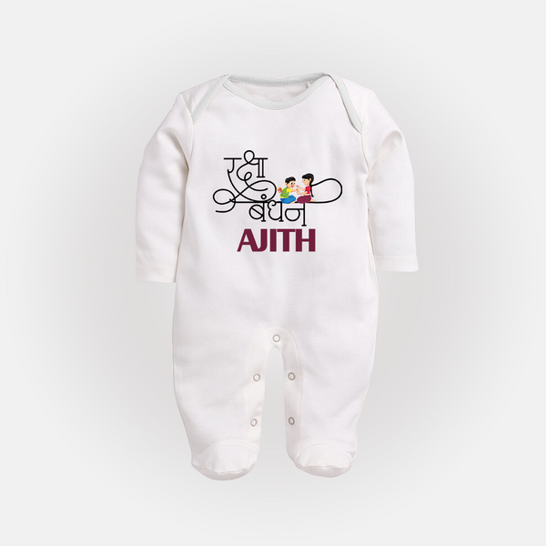 Happy Raksha Bandhan SleepSuit/ Full Sleeve Bodysuit | Adorable Print for Babies - WHITE - New Born (Chest 7.5")