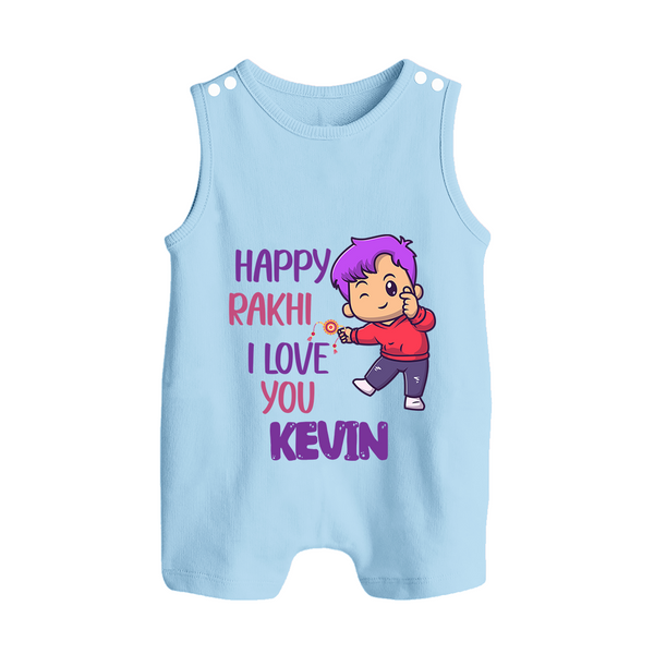 Soft Cotton Rompersuit / Sleeveless Romper | Happy Rakhi Design for Newborns - BABY BLUE - 0 - 5 Months Old (Chest 18")