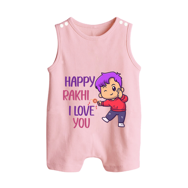 Soft Cotton Rompersuit / Sleeveless Romper | Happy Rakhi Design for Newborns - BABY PINK - 0 - 5 Months Old (Chest 18")