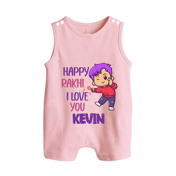 Soft Cotton Rompersuit / Sleeveless Romper | Happy Rakhi Design for Newborns - BABY PINK - 0 - 5 Months Old (Chest 18")