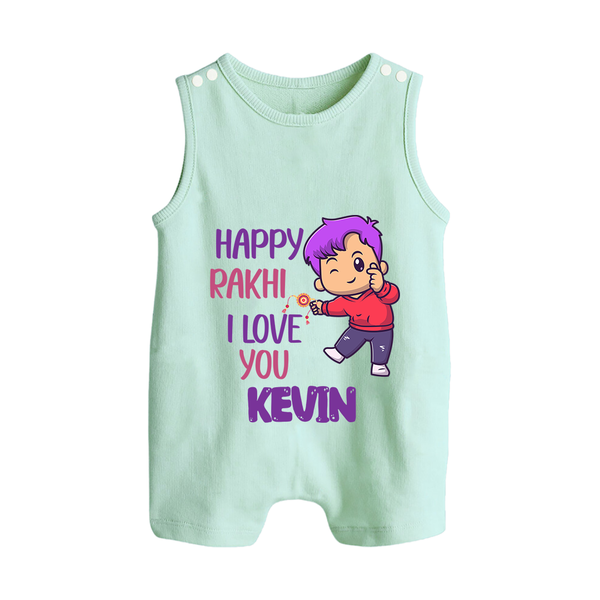 Soft Cotton Rompersuit / Sleeveless Romper | Happy Rakhi Design for Newborns - MINT GREEN - 0 - 5 Months Old (Chest 18")